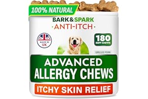 BARK&SPARK Dog Itch & Allergy Support Chews - Skin & Coat Supplement - Omega 3 Fish Oil -Itching & Paw Licking - Dry Skin & Hot Spots - 180ct - Grilled Pork