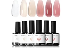 Modelones Zestaw żelowych lakierów do paznokci, 6 kolorów, przezroczysty, różowy, nude-biały, do Starter Nail Art Salon DIY Home, 7 ml