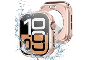 Kamita Waterproof Case Compatible with Apple Watch Series 11/Series 10 42mm, Hard PC Bumper Cases with Tempered Glass Screen Protector, All-Round Protective Cover for iWatch 11/iWatch 10 (Rosegold)