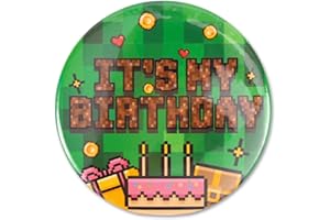 SAVITA It's My Birthday Pin, 5.8cm/2.28in Pixel Style Game Theme Button Badge for Boys Kids Birthday Party Celebration Decoration