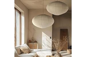 METHEDEECO Set di 2 paralumi in lino bohémien, paralumi a sospensione fatti a mano, diametro 50 cm, ovale, paralume minimalista in tessuto per soggiorno, camera da letto, corridoio e sala da pranzo