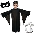 Kaku Fancy Dresses Polyester Black Ghost Costume For Kids With Vampire Teeth & Face Mask For Halloween Horror Costume Party For Boys & Girls