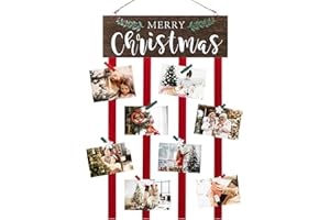 FUND AMLIGHT Christmas Card Holder, Merry Christmas Wooden Hanging Picture Holders, Xmas Card Display with 24 Photo Clips, Christmas Wall Door Window Home Decor