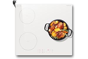 Karienvir Piano cottura induzione 3 fuochi 60cm Bianco 3500W, Piano Cottura Induzione Integrata, Piastra Induzione 220-240V con Spine,Controllo Tattile, Timer, Blocco Di sicurezza, Funzione Boost