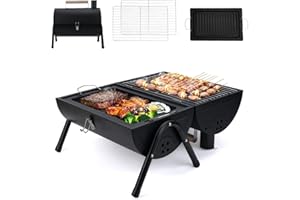 Kiuet Portable Charcoal Grill,Small Folding Outdoor Smoker,Mini Charcoal Grill,with Roasting Plate & Grill Grate for family gatherings, outdoor cooking, backyard camping, picnics and beaches.