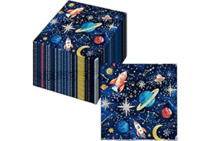 KLINNA 20 Stück 33x33cm Weltraum Planet Party Servietten, Papierservietten als Tischdeko für Geburtstag & Feiern mit Sonnensystem Galaxie Motiv, Serviette Rakete Geburtstag für Kinder