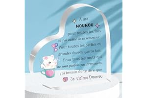FCZIVA Nounou Acryli Plaque Coeur Femmes Fête des Mères Gardienne Cadeaux Bureau Signe Chat Personnalisé Anniversaire Noël Cadeau Décoration de Maison Retraite Merci Apprécier Souvenir Je t'aime Rappel