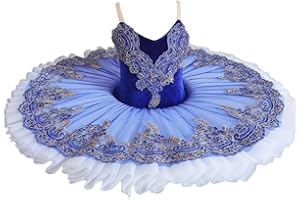 GeRRiT Bleu brodé crêpe Plateau Tutu, Tutu de Ballet Professionnel pour Enfants Adulte Fille Danse Ballerine Robe de soirée Justaucorps Costumes