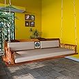 Jairi Traders Wooden Swing (4ftx2ft) Solid Wooden Hanging with Hand Rest and Back Support Jhula Wooden Swing (with Stainless Steel Accessories) Inbuild Cushion Glass Work