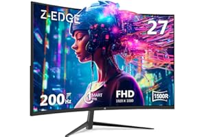Z Z-EDGE Z-Edge Monitor Gaming Curvo 27'' 200 Hz, 1ms, FreeSync, Pantalla FHD 1080P con DP Cable, 350 CD/m², 1500R VA Sin Marco, HDMI2.0 & DP1.4, VESA, sRGB 99%, 178° ángulo de visión, Inclinación Ajustable