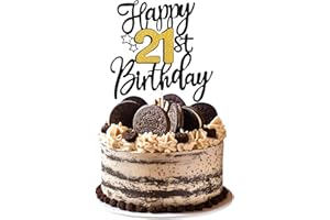 Nogeqi Glitter 21st Birthday Cake Decorations, Happy 21st Birthday Cake Topper for Birth Day Anniversary Party Supplies (Black, Gold)