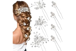 Yeomju 6 st brud hårnålar silverblad kristallpärlor vintage kapitel bröllop hårtillbehör smycken med strass för brudar brudtärnor blomsterflickor (4 stilar)