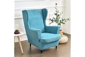 Highdi 2-Pezzi Copripoltrona con Orecchie Elasticizzato, Tinta Unita Jacquard Addensare Strandmon Copridivano da 1 Posto con Fodera per Cuscino, Lavabile, per Soggiorno Camera (Teal)