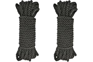 WUWYOUWL Soft Polyester Rope Cord, 2PCS 10 M/33 Feet 7 MM All Purpose Rope Craft Rope 100% Nylon Rope Natural Twisted Durable Long Ropes (Black)
