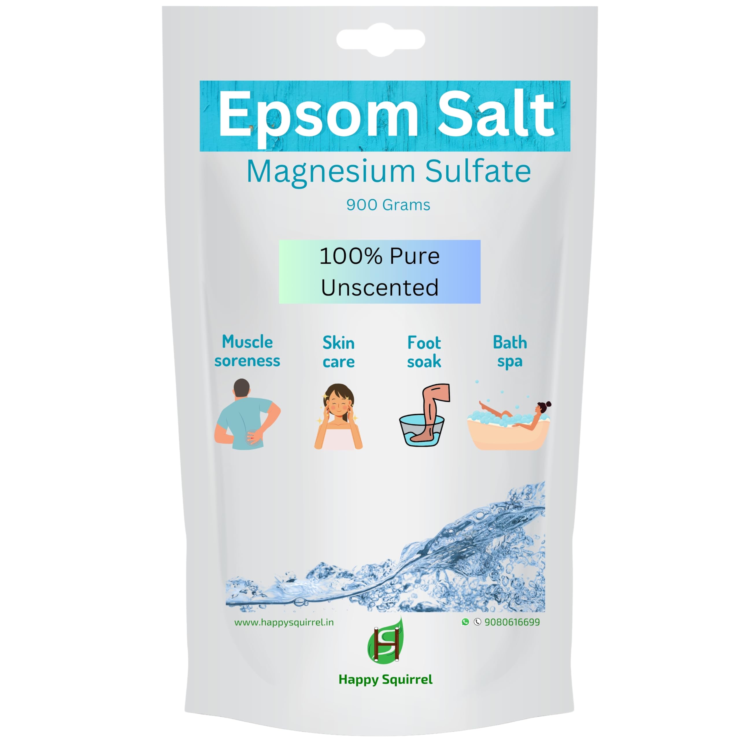 Happy Squirrel Epsom Salt for Foot | Epsom Salt for Pain Relief | Genuine Magnesium Oil Spray alternate for Muscle Relief | G