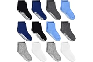 ELUTONG Toddler Non Slip Socks 12 Pairs Boys Girls Anti Skid Socks Grip Socks for 1-10 Years Kids Children
