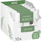 Toallitas h&uacute;medas naturales LILLYDOO green, 600 unidades (10 x 60), 100 % tejido sin pl&aacute;sticos y sin fragancias. | 100 % sin