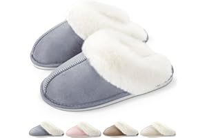 RUVVDR Chaussons Femme Chauds Pantoufle Femme Hiver Confort Doux Antidérapants Faux Daim Chausson Intérieur & Extérieur