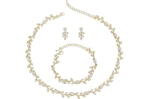 Clearine Wedding Jewellery Set for Women Bride, Gorgeous Stunning Crystal Flower Leaf Cluster Choker Necklace Link Bracelet Stud Earrings for Bridal Bridesmaid