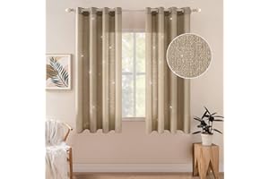 MIULEE 2 Unidades Cortinas Translucidas Poliéster Lino con Ojales Visillos de Dormitorio Moderno Ventana Salon Habitacion Cuarto Dormitorio Comedor Cocina 140 x 160 cm Marrón