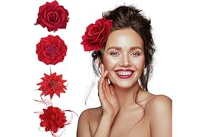 BOFUNX 4 Stücke Blumen Haarspangen Haarclip Rot Blume Brosche Haarschmuck Haarnadeln Haarklammer für Party Hochzeit Halloween Karneval Maskerade Make up