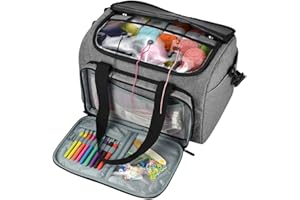 Coopay Sac Fourre-Tout pour Rangement pour Fils Textiles,Sac Rangement Tricot Aiguilles Portable pour Protect Unfinished Project,Sac Pelote de Laine pour Débutants et Professionnels du Tricot - Gris