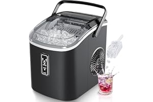 EUHOMY Machine à glaçons compacte - 9 glaçons prêts en 6 minutes - 12 kg/jour - Autonettoyante Avec poignée de transport, panier et pelle - 2 tailles de glaçons - Pour maison, cuisine, Bureau,noir