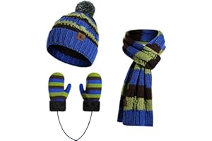 INSISMY 3PCS Kids Winter Hat Scarf Gloves Set for 3-8 Years Boys and Girls Pompom Beanie Hat Lined with Fleece Knitted Set
