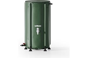 Wiltec Faltbare Regentonne 100 l mit Deckel, Regenfass aus 620 g/m² PVC, Regenwassertank mit Wasserhahn, Wasserspeicher Garten mit Schlauchanschluss