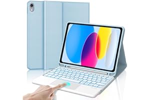 IVEOPPE Teclado iPad 10 Generación 2022/11 Generación A16 2025 (10.9/11 Pulgada), QWERTY Español Ñ, Touchpad Retroiluminado de 7 Colores Bluetooth Magnéticamente Teclado para iPad 10/11 Gen, Azul cielo