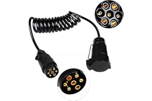 EXLECO Cavo per Rimorchio 7 Poli con Presa Spina 7 Poli, Rimorchio Cavo, Connettore Spina a Spina di Traino Lega di Alluminio 12V Cavo Adattatore a Spirale 2M Spiral Cavo Rimorchio per Camion Caravan