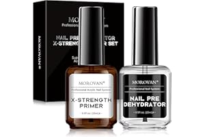 Morovan Nail Primer and Dehydrator for Acrylic Nails, Professional No Burn Fast Air Dry Nail Prep Dehydrator and X-Strength Primer Superior Natural, Acrylic Powder Application