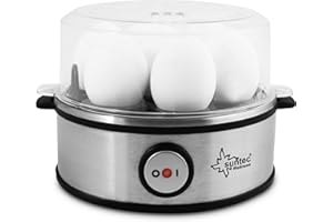 SUNTEC WELLNESS SUNTEC Cuiseur à œufs inox EGG-8564 design [Pour 1 à 7 œuf(s), degré de cuisson réglable, signal sonore, avec bol pour œufs brouillés + verre doseur avec pique-œuf, max. 360 W]