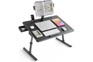 ‎SAIJI SAIJI Laptop Tisch [Premium XXL Extra Groß] mit Höhenverstellbarem Lesepult, Vielseitig Einsetzbarer Premium Bett Tisch, Faltbarer Laptoptisch fürs Bett mit Schublade (Schwarz)