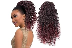 COLORFUL PANDA Afro Kinky Curly Ponytail for Women Drawstring Ponytail Synthetic Hair Extension Afro Drawstring Curly Pony tail with Clip in Hairpiece (T1B/BUG, 16 inch (Pack of 1))