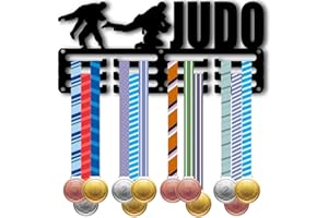CREATCABIN Porte Médailles de Judo Présentoir Cordon Ruban 3 rangée Petit Crochet Mural en Métal Noir Décoration Montée Sur Cadre pour Suspendre 40 récompenses Ou Plus Athlètes Sportifs Course 29x13cm
