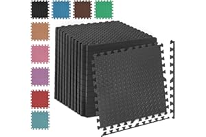 Fk Sports 25mm Extra Thick Gym Flooring Mat, Leaf 60x60cm (Black, 24pcs | 96 sq.ft) Non-skid mats, Soft Cushion EVA Rubber foam, Interlocking Puzzle Floor Tiles, for home Yoga Workout