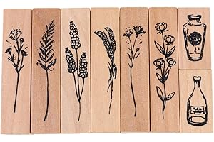 Milisten 8pcs Vintage Wooden Rubber Stamps Sets Plant Flower Patterns Decorative Painting Stamps Stampers Birthday Party Favor for Card Scrapbooking DIY Craft Diary