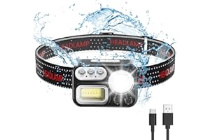 AOSTOK Linterna Frontal Led Recargable, Linterna Cabeza con batería de 1500 mAh,, Frontal de 500 lúmenes con sensor de movimiento, 5 fuentes de luz, 8 modos para niños y adultos pesca, camping, correr