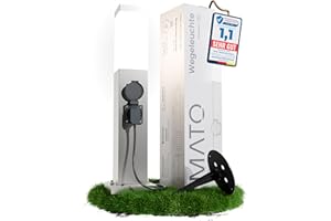 ‎MATO MATO Wegeleuchte mit Steckdose - inkl. Erdspieß, E27 Fassung, Höhe 50 cm - Outdoor Pollerleuchte aus Edelstahl IP44 - Wegleuchte, Sockelleuchte, Standleuchte, Wegeleuchten außen Strom