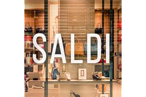 Gigio Store - 5 PZ. - Kit Adesivi Scritte Saldi per Vetrine Negozi - Rimovibili, Stampa di Qualità Made in Italy, PVC, Sconti Estivi e Invernali - Facile da Applicare, Non Lascia Residui di Colla