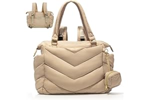 MISS FONG Baby Changing Bag Tote,Nappy Changing Bag Backpack with Pacifier Case,Puffer Mommy Maternity Tote for Hospital,Baby Backpack with 10 Pockets,Convertible Diaper Bag for Travel,Apricot