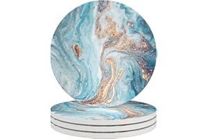 Haocoo Round Drink Coasters set of 4 - Absorbent Stone Coaster Set with Cork Base and Ceramic Stone, Decorative Cup Coasters for Kinds of Mugs and Cups… (Sea Sand)