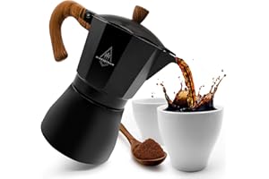 ‎SCHWARZWALD SPIRIT Schwarzwald Spirit Espressokocher Induktion/Gasherd/Elektro geeignet - Espresso Kocher für 6 Tassen - Aluminium Espressokanne Mokkakanne - Camping Kaffeekocher - Inkl. 2 Espressotassen - Schwarz