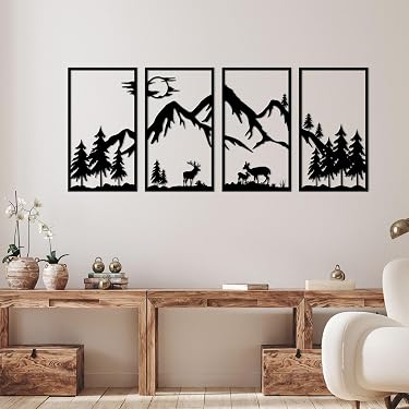 ANNICEE Metall-Wandkunst – Berglinie, 3-teilig, 40 X 30 Cm, Schwarz – Abstrakte Deko Für Wohnzimmer, Büro & Mehr