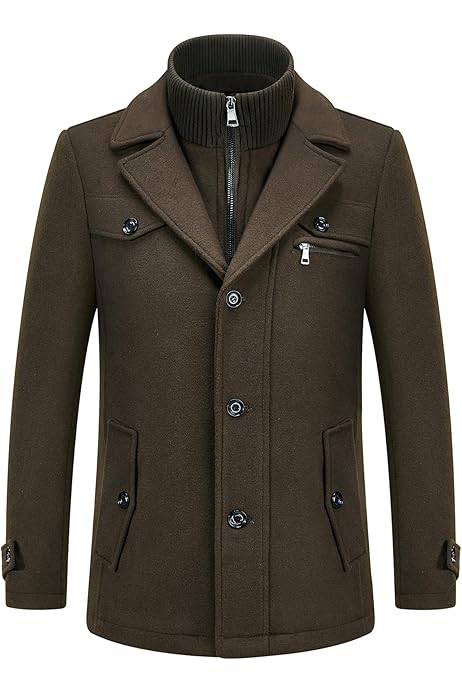 Wintermantel Herren Herren-Wollmantel Slim Fit Mit Innenjacke