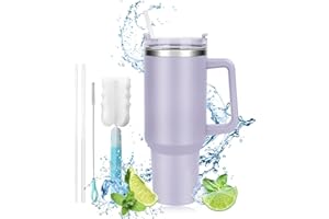 HIQE-FL Taza de Café con Tapa Para Coche,Vasos Termicos Cafe Para Llevar con Asa,Taza con Pajita Y Asa, Taza Aislada al Vacío, Taza de Viaje de Acero Inoxidable,Sin Bpa,Mug Termo,Taza de Viaje(1200ml)