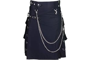 ALL KILTS SPORTS Men's Kilt Wedding Utility Stud Kilts with Detachable Pockets & Chain