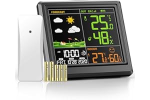 SENTICUM Wetterstation Funk mit Außensensor – Thermometer, Hygrometer für den Innen- und Außenbereich, mit LED-Sensor, Hintergrundbeleuchtung, Digitaluhr, Alarm und Snooze, für Haus und Garten