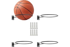 YunBey 4 Pièces Support Mural pour Ballon, Porte-Ballon Inoxydable de Rangement, Support de Basket Noir avec vis pour Rugby, Football, Volleyball, Basketball